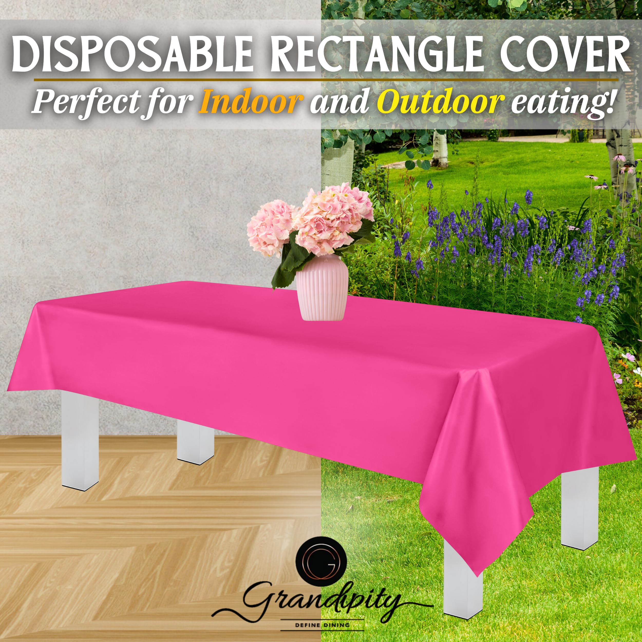 Grandipity Hot Pink Plastic Table Cloth Disposable (6 Pk) 54In X 108In Plastic Tablecloths For Rectangle Tables - Premium Party